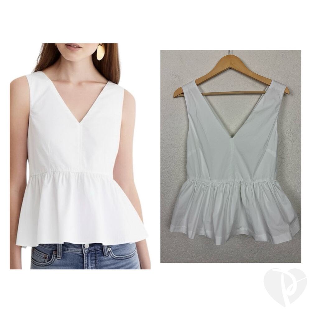J Crew Always Womens Sleeveless Peplum Top Sz 4 White Minimalist Resort Preppy‎